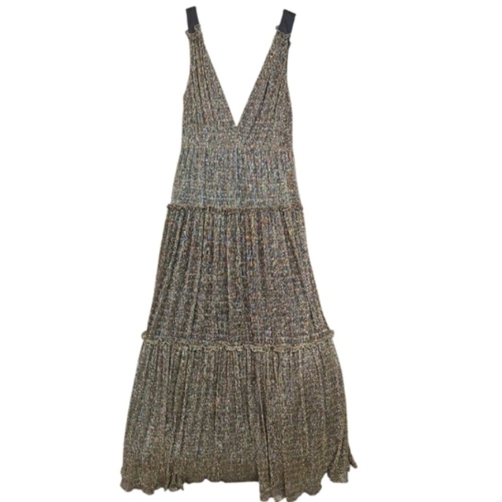 Hutch Metallic Bronze Black Maxi Dress V-Neck Sleeveless Tiered Skirt Size 4 - Picture 5 of 15
